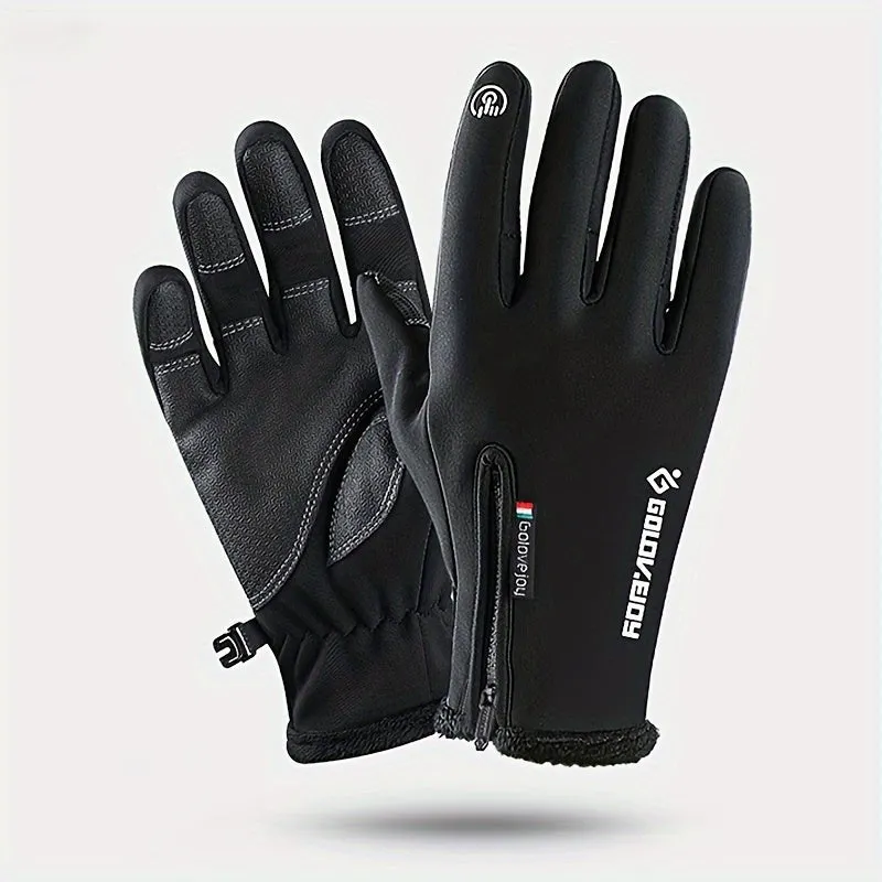 1 Pair of Premium Thermal Insulated Waterproof Windproof Gloves - Touch Screen Fingers, Fleece Zipper Cover, Warmth Retention, Anti-Slip Palm, Adjustable Cuff, Ideal for Motorcycle, Skiing, Winter Outdoor Activities, and Cold Weather Conditions