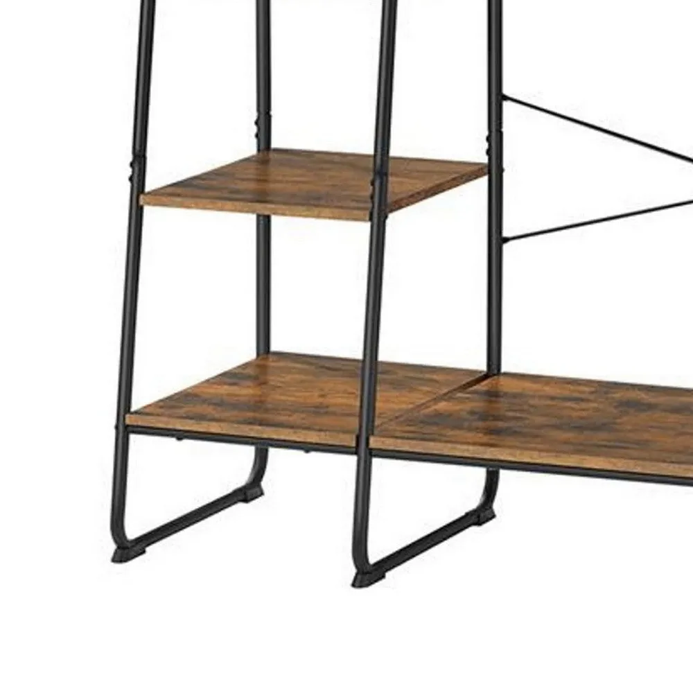 63 Inch Garment Hanging Rack, 5 Tier Storage, 6 Side Hooks, Black, Brown By Casagear Home