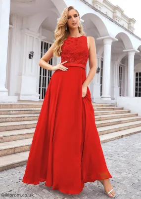 A-line Empire Scalloped Neck Sleeveless Chiffon Long/Floor-Length Bridesmaid Dresses With Beading Sequins Cassandra SWKP0025392