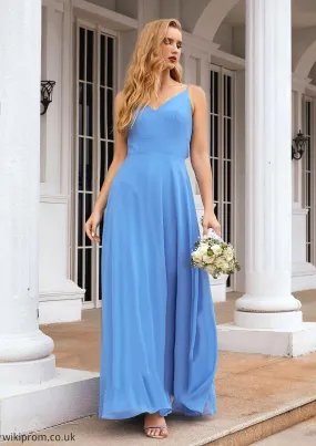 A-line Empire V Neck Long/Floor-Length Chiffon Bridesmaid Dresses With Pleated Delaney SWKP0025624