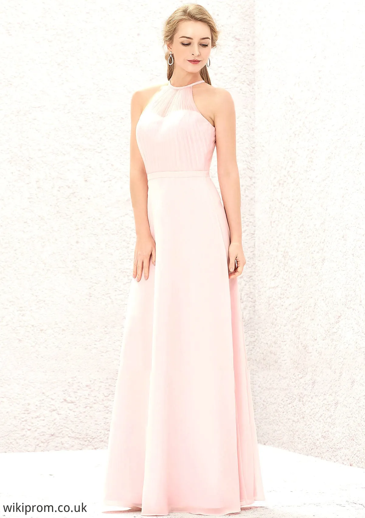 A-line Halter Sleeveless Chiffon Long/Floor-Length Bridesmaid Dresses Cierra SWKP0025635