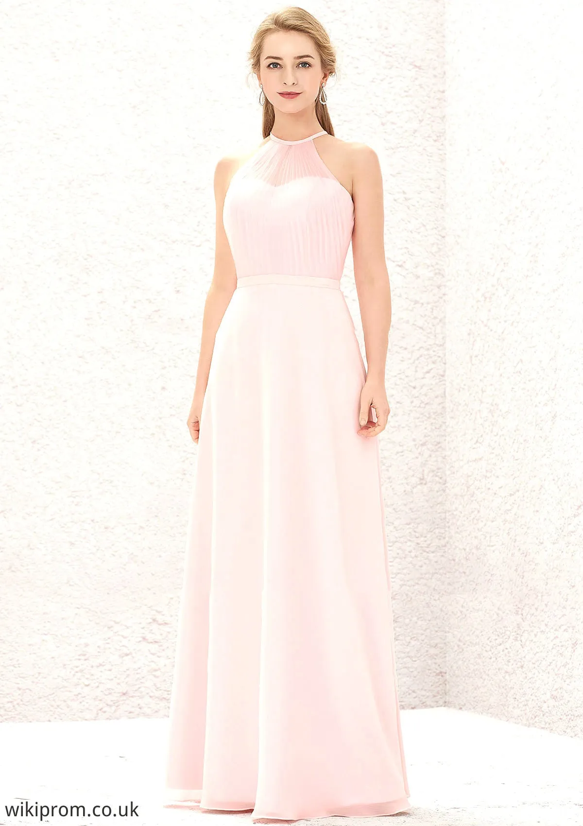 A-line Halter Sleeveless Chiffon Long/Floor-Length Bridesmaid Dresses Cierra SWKP0025635