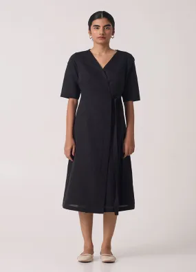 Arandi Black Wrap Dress With Sleeves