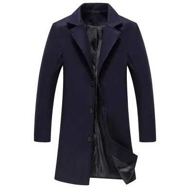 Autumn and Winter New Men's Solid Color Casual Business Woolen Long Coat