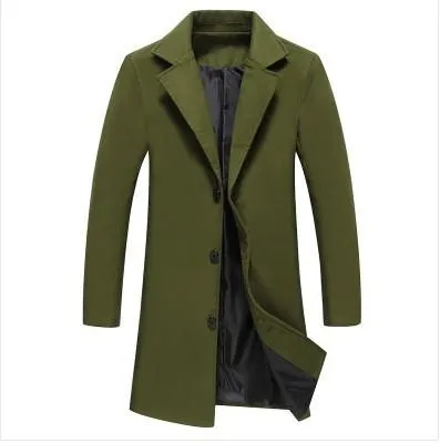 Autumn and Winter New Men's Solid Color Casual Business Woolen Long Coat