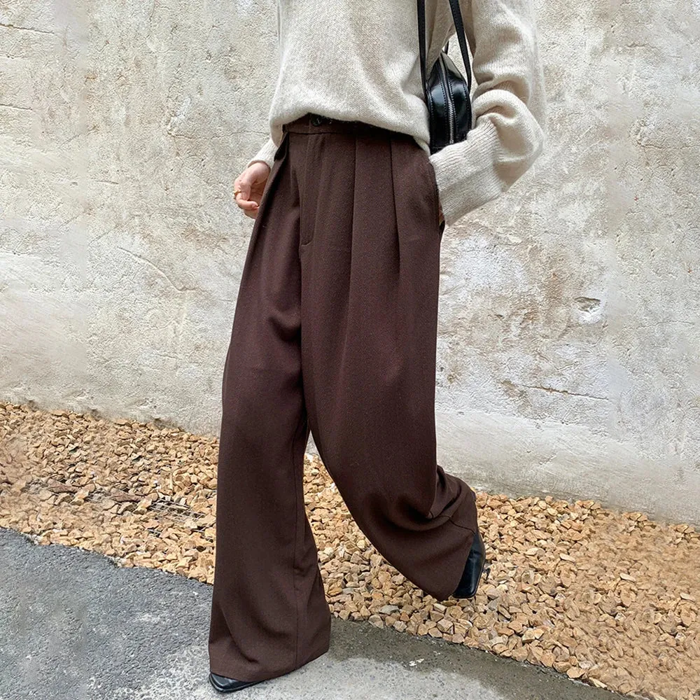 Autumn Casual Wide Leg Pants For Women High Waist Solid Minimalist Trousers Female Fashion Clothing Style