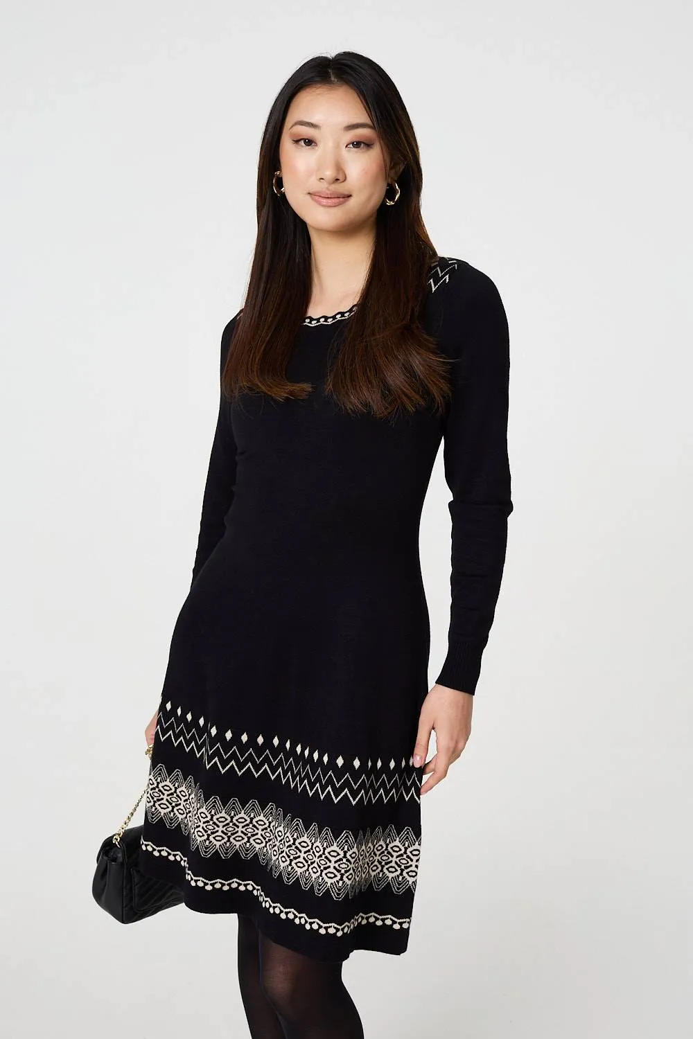 Aztec Print Removable Rollneck Knit Dress