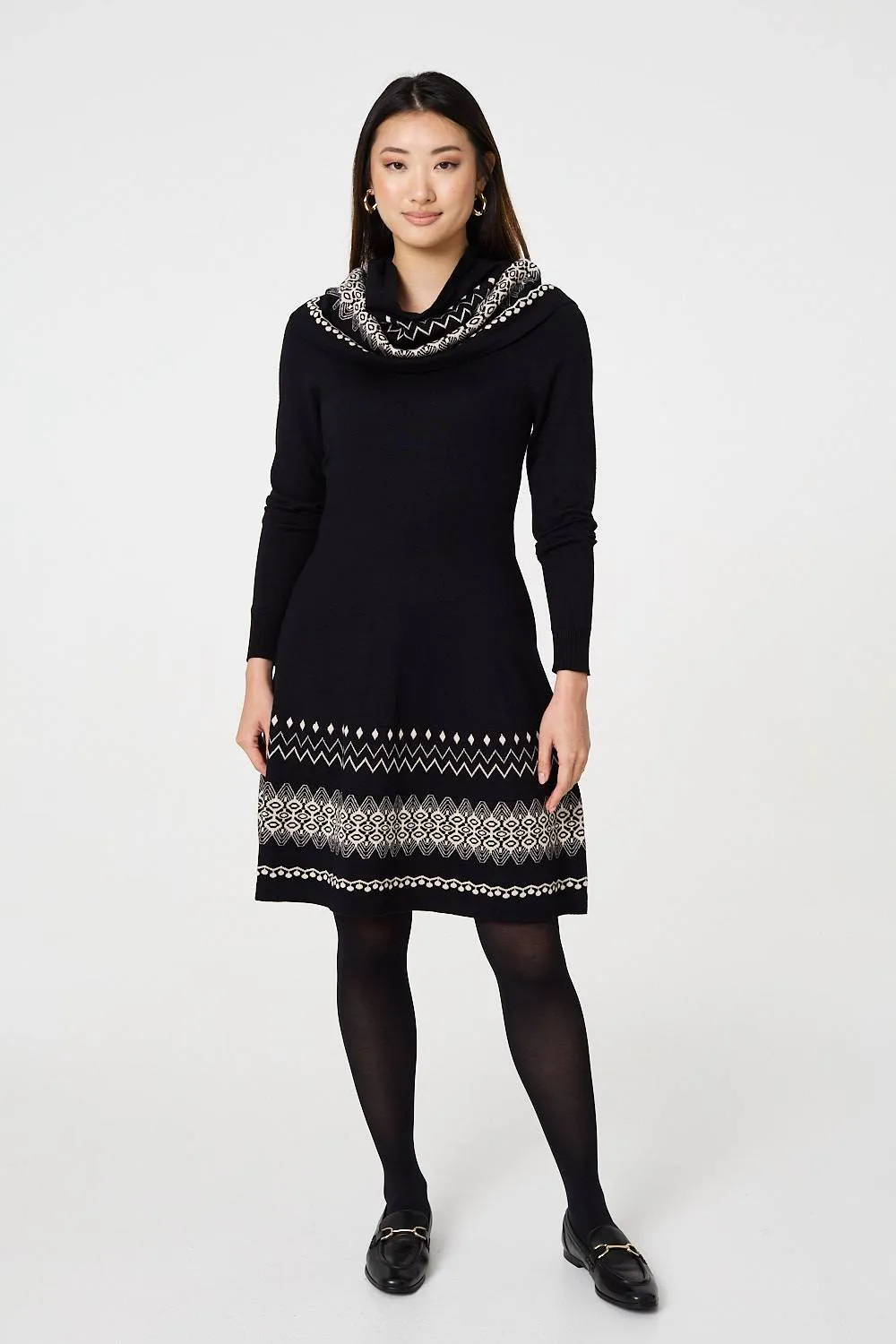 Aztec Print Removable Rollneck Knit Dress