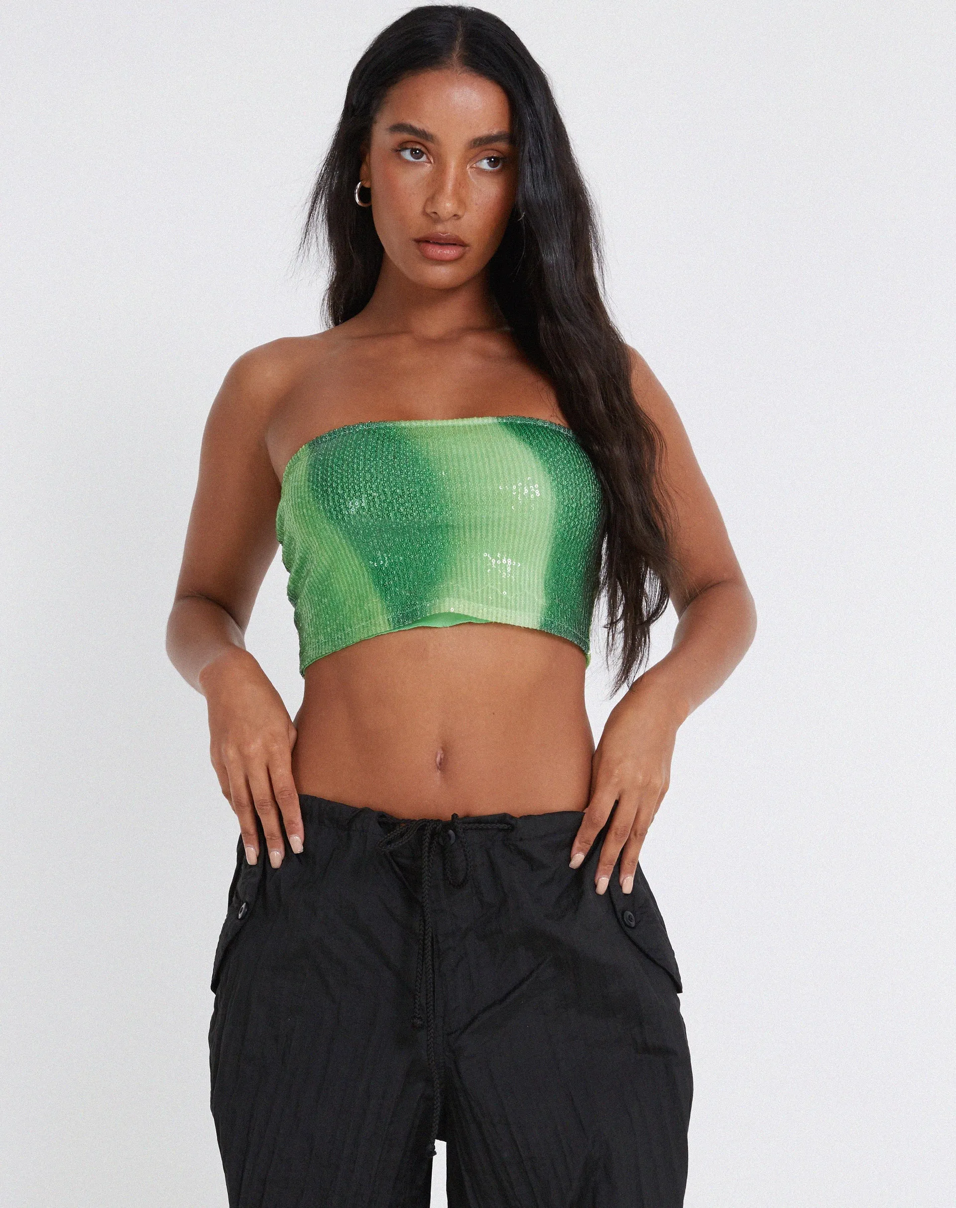 Bandira Bandeau Top in Sequin Solarized Green