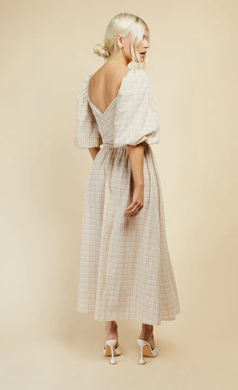 Beige Check Multiway Midi Dress