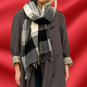 Black and Ivory Plaid Blanket Scarf