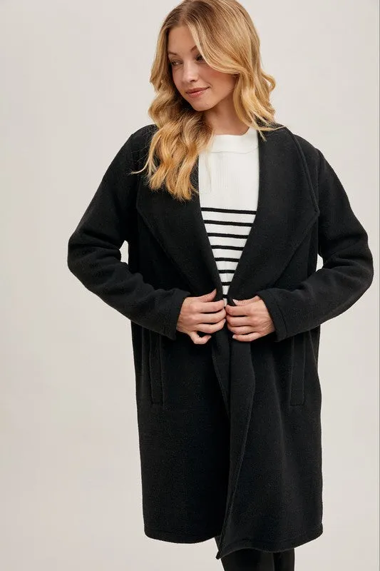 Black Open Front Knit Coat Jacket