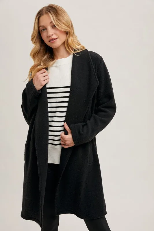 Black Open Front Knit Coat Jacket