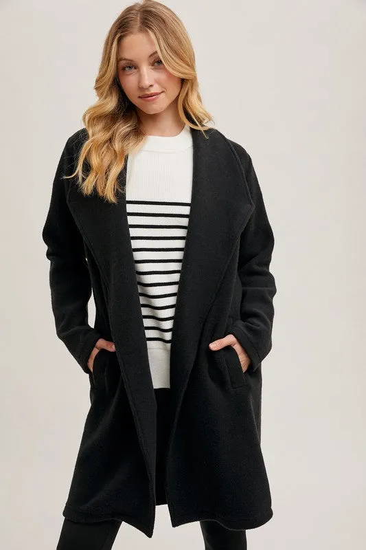 Black Open Front Knit Coat Jacket