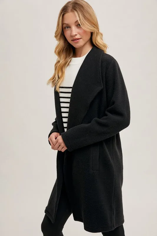 Black Open Front Knit Coat Jacket