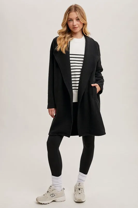 Black Open Front Knit Coat Jacket