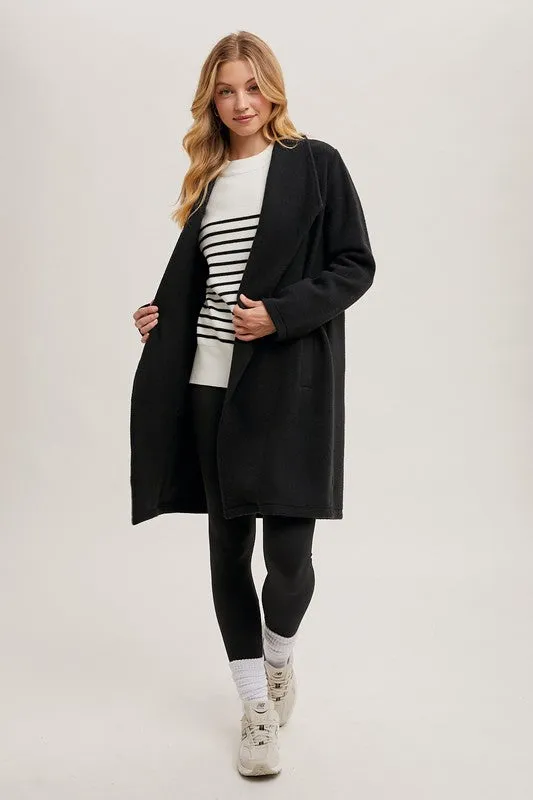 Black Open Front Knit Coat Jacket