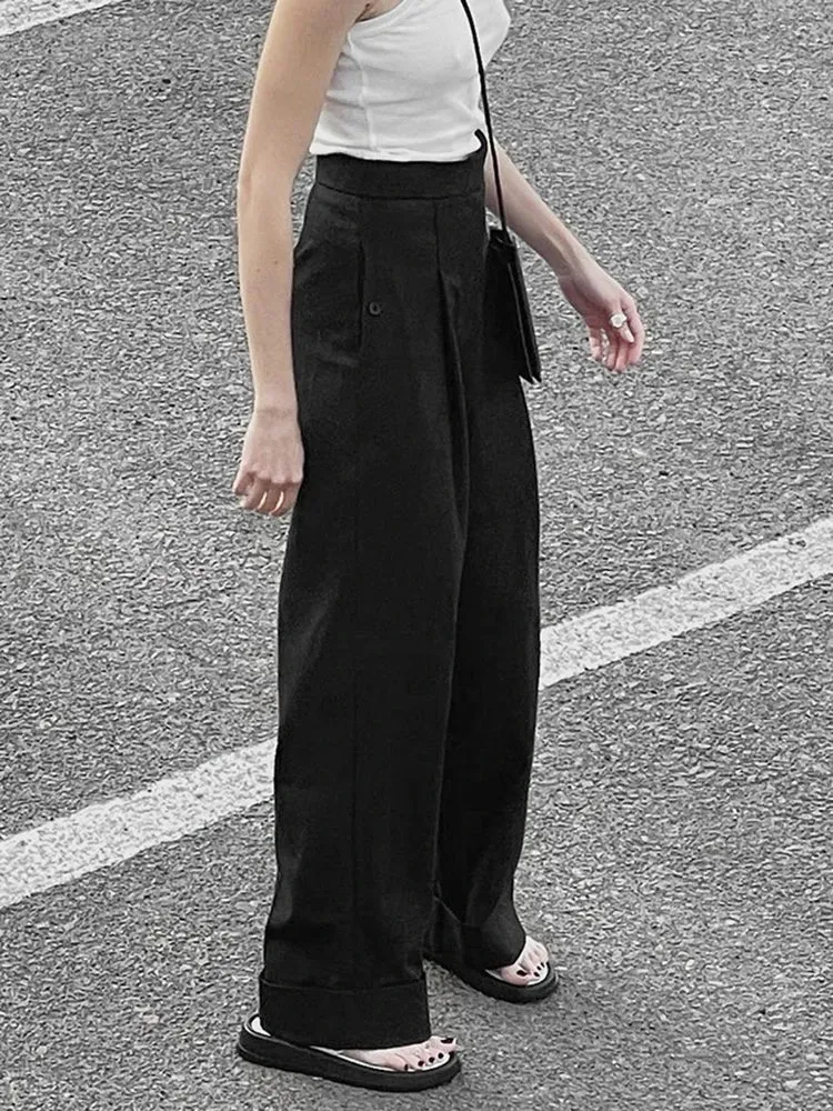 Black Spring Wide Leg Pants For Women High Waist Solid Minimalist Casual Loose Trousers Female Clothing