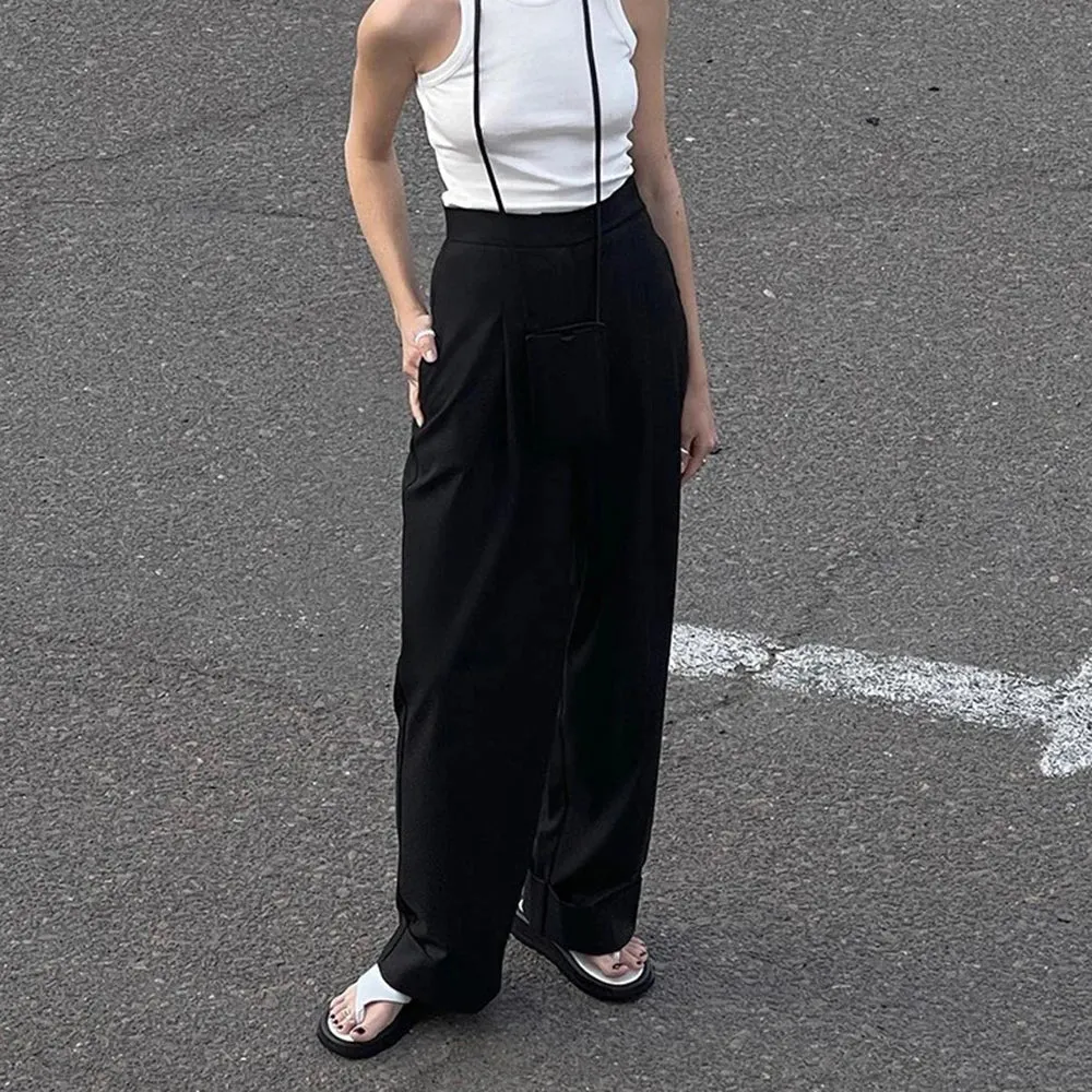 Black Spring Wide Leg Pants For Women High Waist Solid Minimalist Casual Loose Trousers Female Clothing