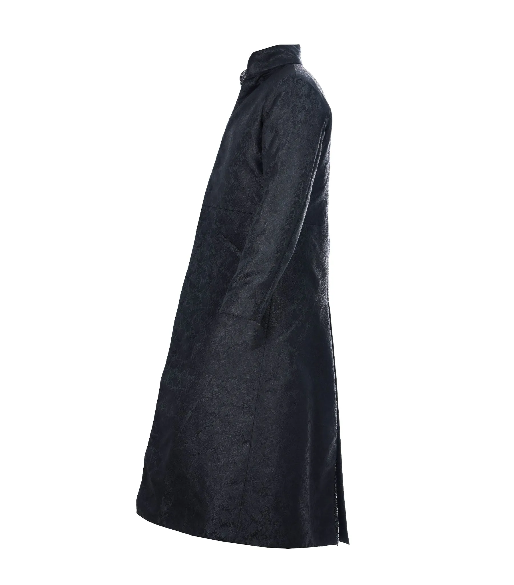 Black/Silver Brocade Mens Reversible Long Coat - Wholesale