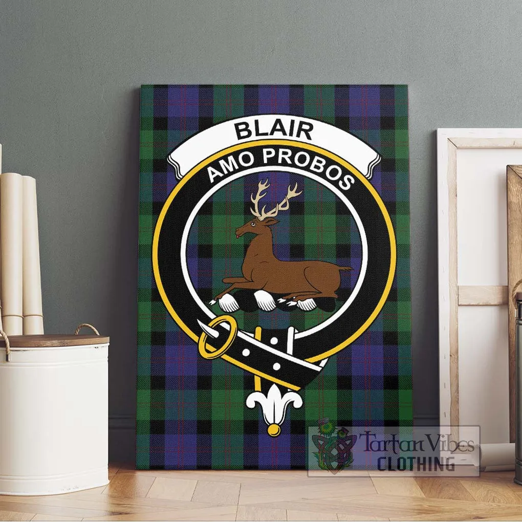 Blair Tartan Canvas Print Wall Art with Family Crest