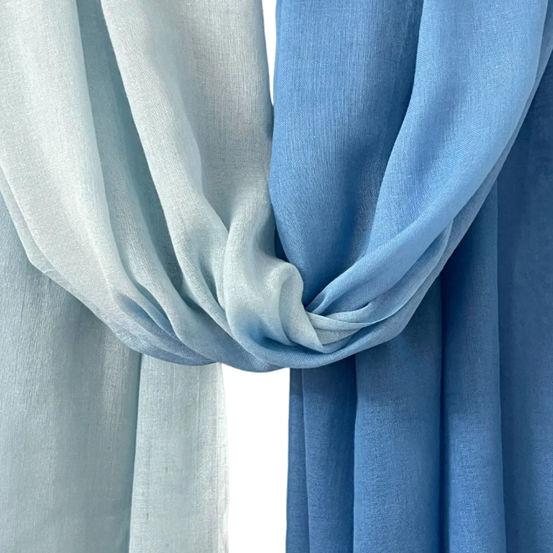 Blue Ombre Double Shaded Viscose Scarf with Corner Tassels