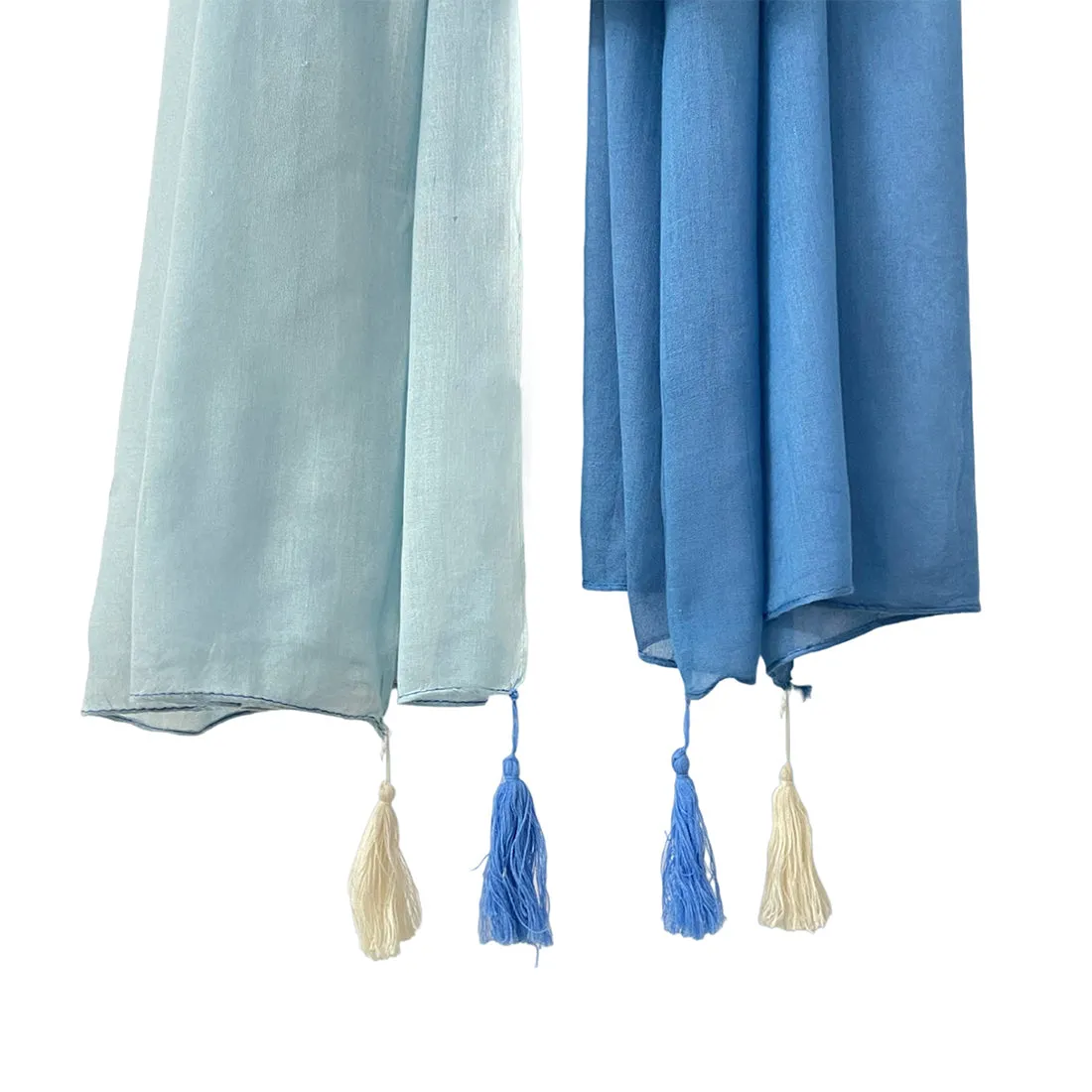 Blue Ombre Double Shaded Viscose Scarf with Corner Tassels