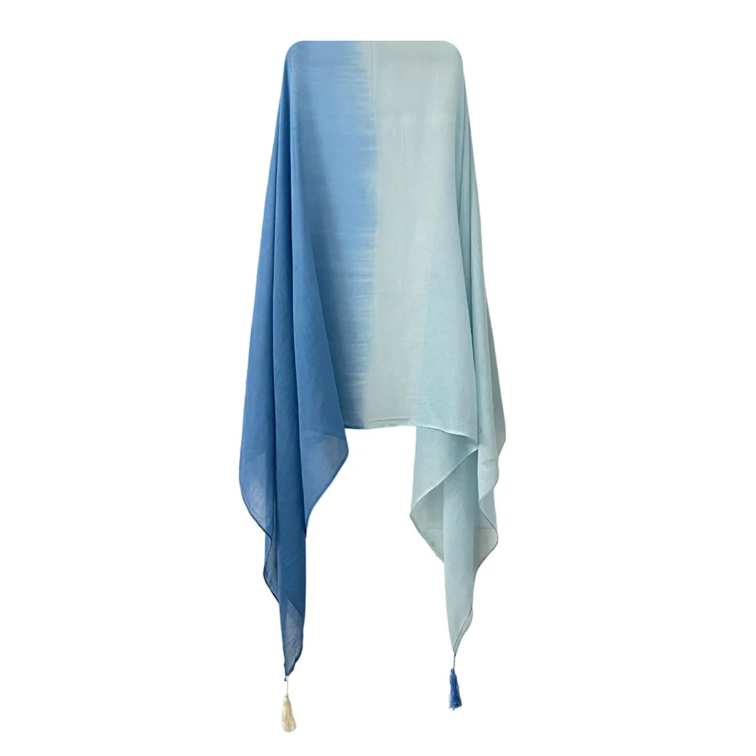 Blue Ombre Double Shaded Viscose Scarf with Corner Tassels