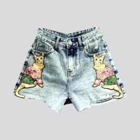 Boho vintage women's jean shorts