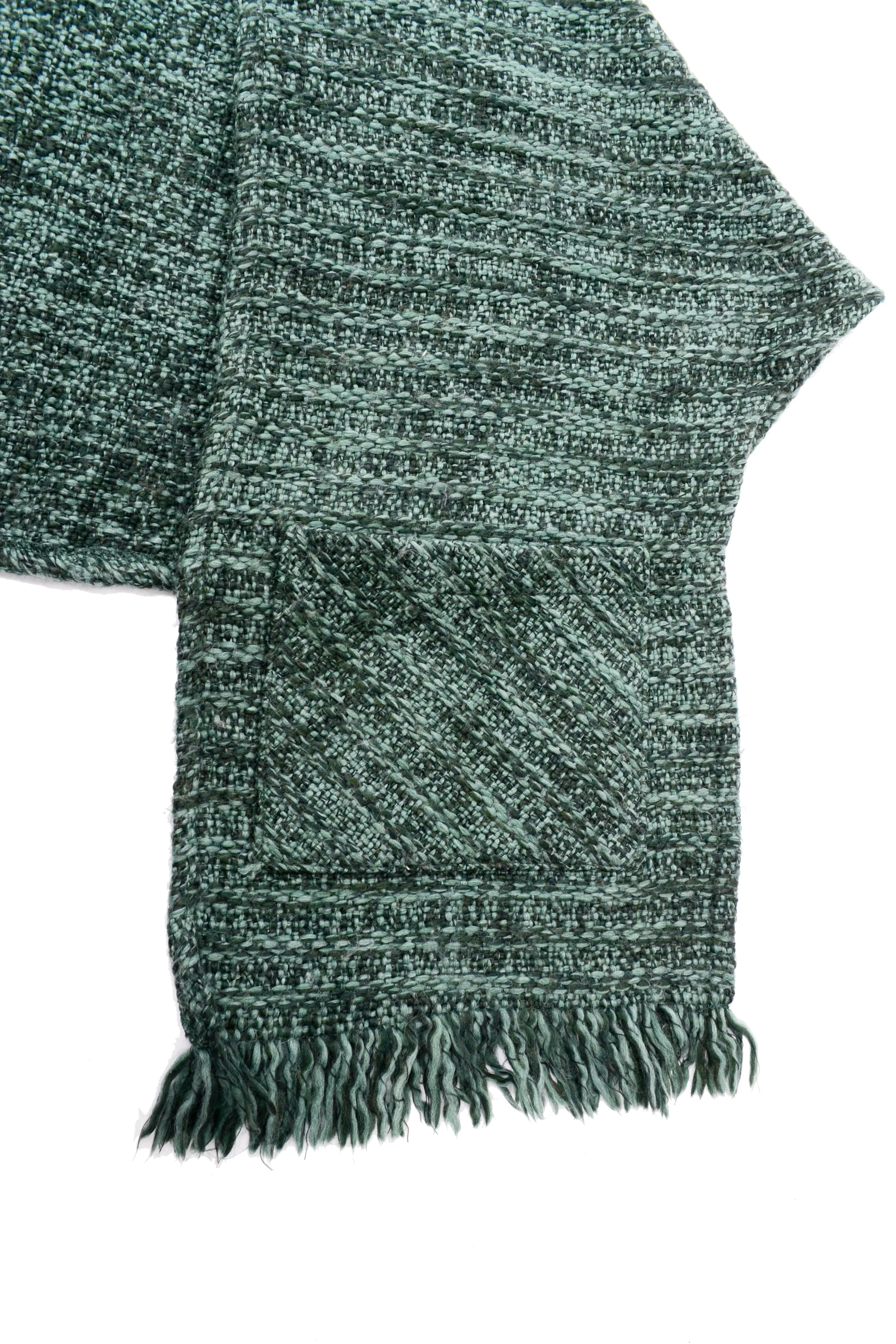 Boyne Valley Weavers Ireland Green Wool Blend Knit Wrap With Fringe