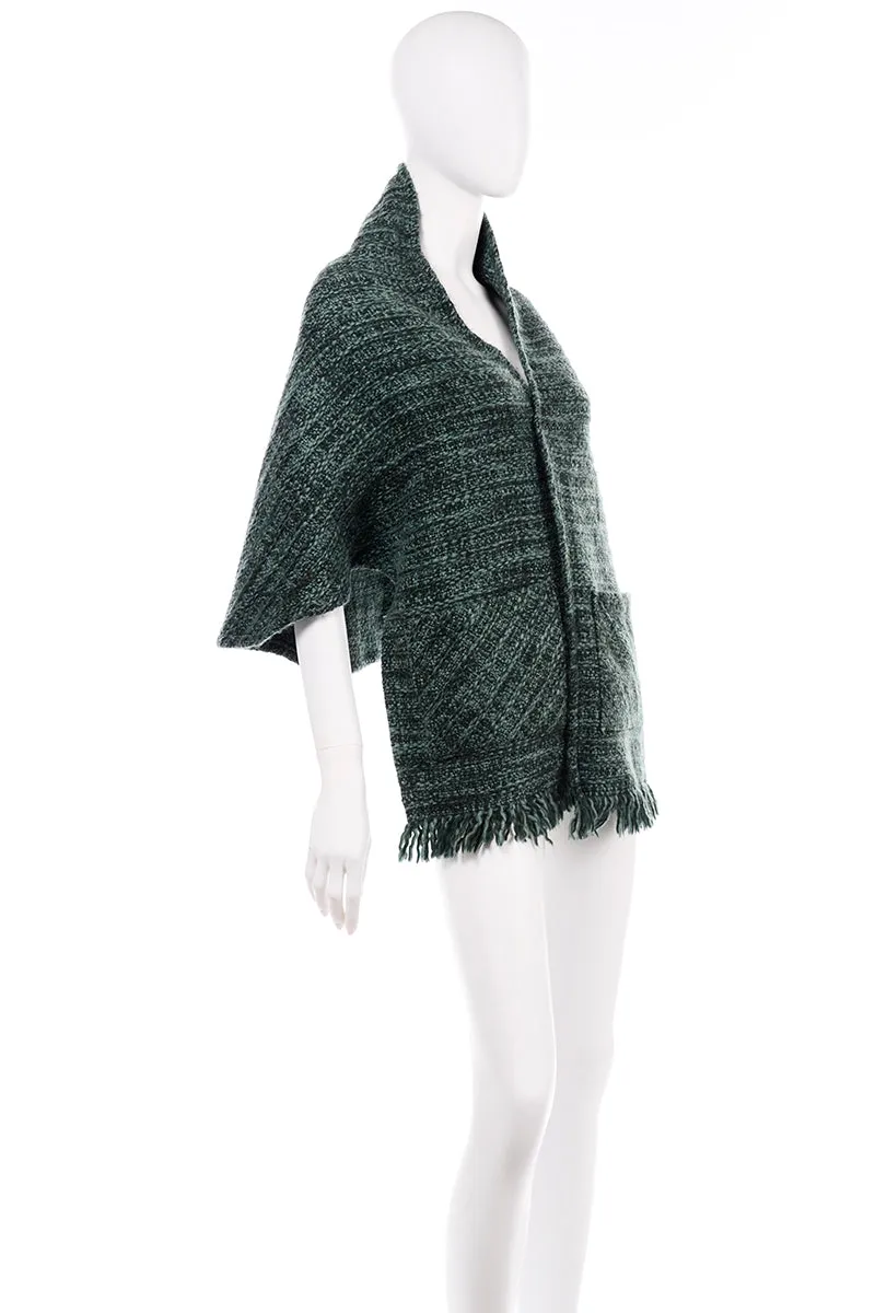 Boyne Valley Weavers Ireland Green Wool Blend Knit Wrap With Fringe