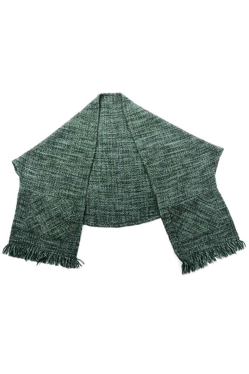 Boyne Valley Weavers Ireland Green Wool Blend Knit Wrap With Fringe