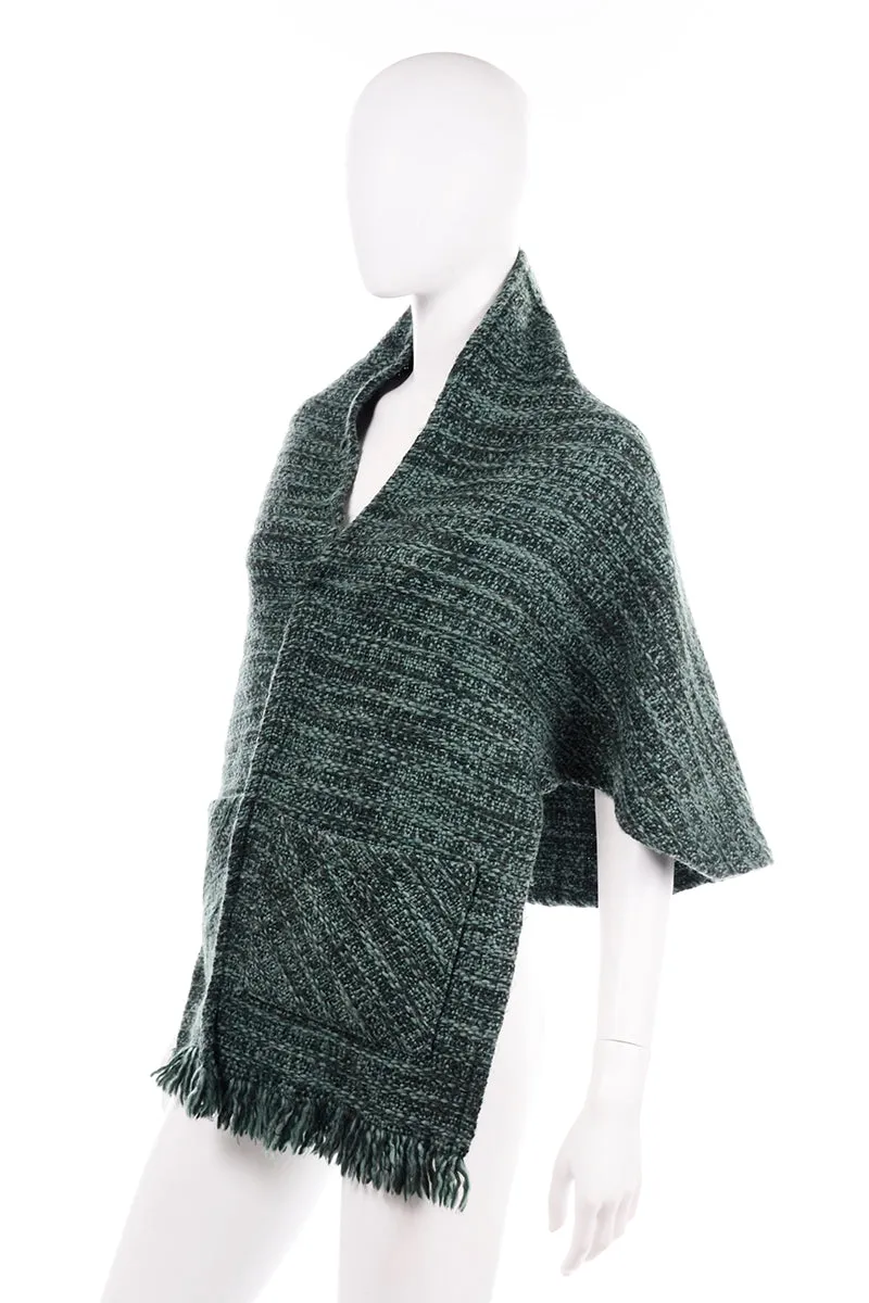 Boyne Valley Weavers Ireland Green Wool Blend Knit Wrap With Fringe