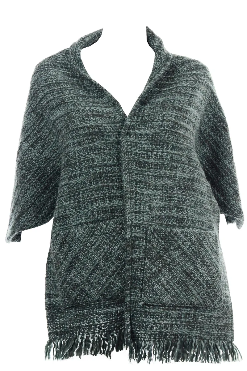 Boyne Valley Weavers Ireland Green Wool Blend Knit Wrap With Fringe