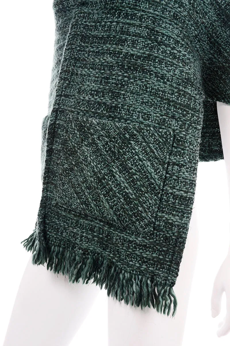 Boyne Valley Weavers Ireland Green Wool Blend Knit Wrap With Fringe