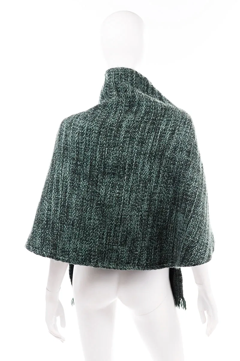 Boyne Valley Weavers Ireland Green Wool Blend Knit Wrap With Fringe