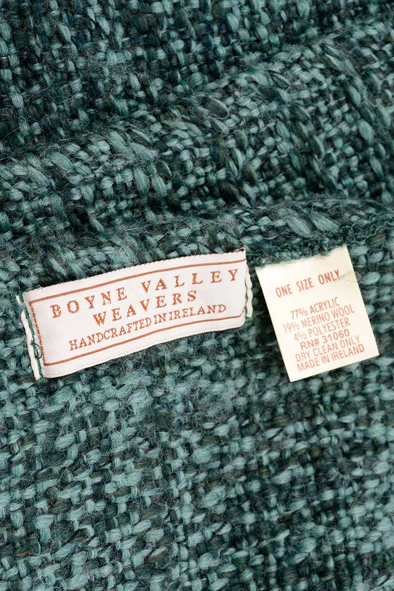 Boyne Valley Weavers Ireland Green Wool Blend Knit Wrap With Fringe