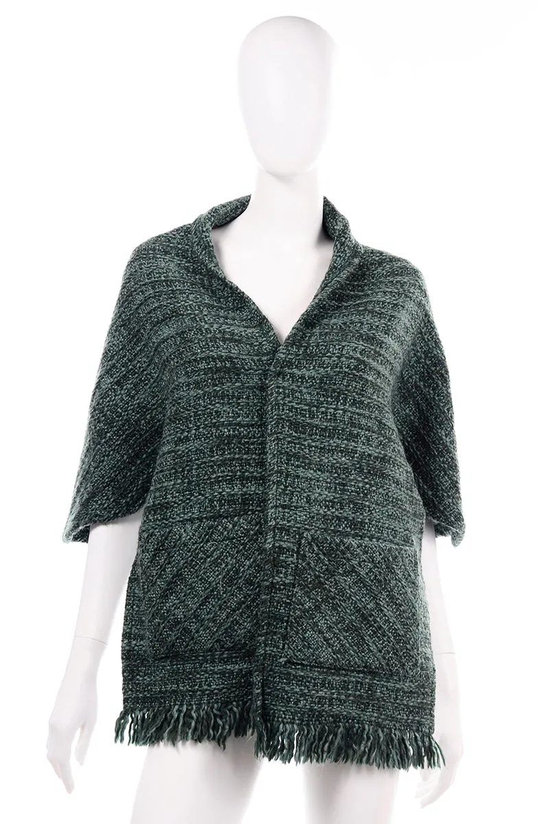 Boyne Valley Weavers Ireland Green Wool Blend Knit Wrap With Fringe