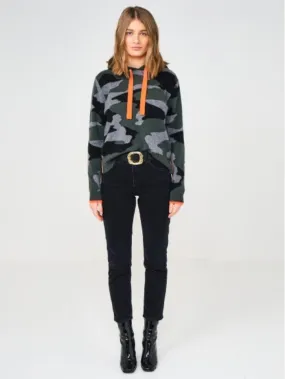 Brodie Cashmere Chloe Camo Hoodie Khaki with Neon Orange