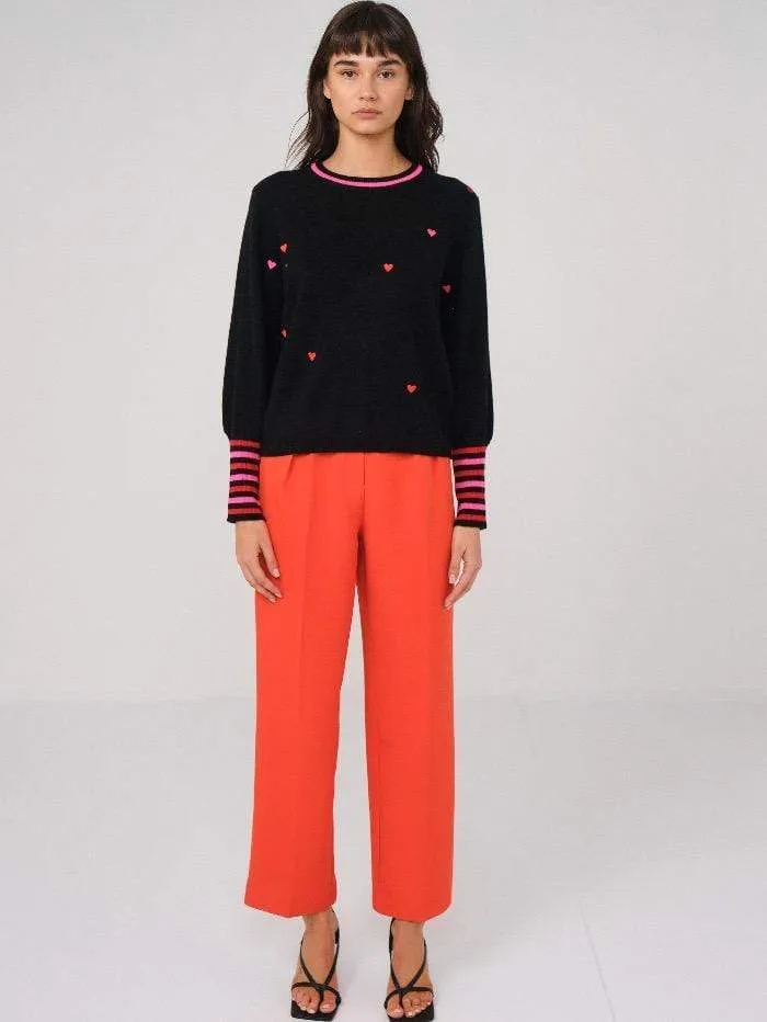 Brodie Cashmere Mini Heart Jumper Black and Neon Pinks