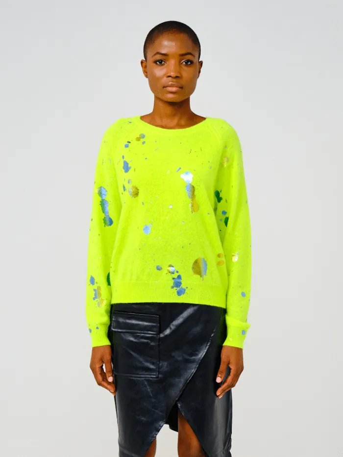 Brodie Cashmere Neon Yellow Shout Out Foil Jumper