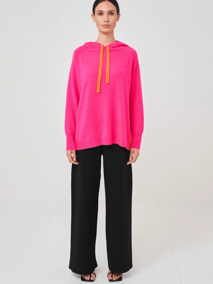 Brodie Cashmere T Contrast Hoodie Neon Pink and Orange