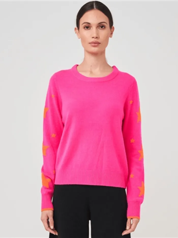 Brodie Cashmere T Neon Pink Star Sleeve Jumper