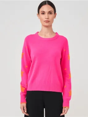 Brodie Cashmere T Neon Pink Star Sleeve Jumper