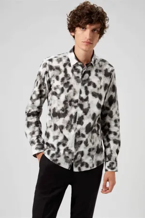 Burgess Skinny Fit Black Leopard Print Cotton Shirt - ARCHIVE