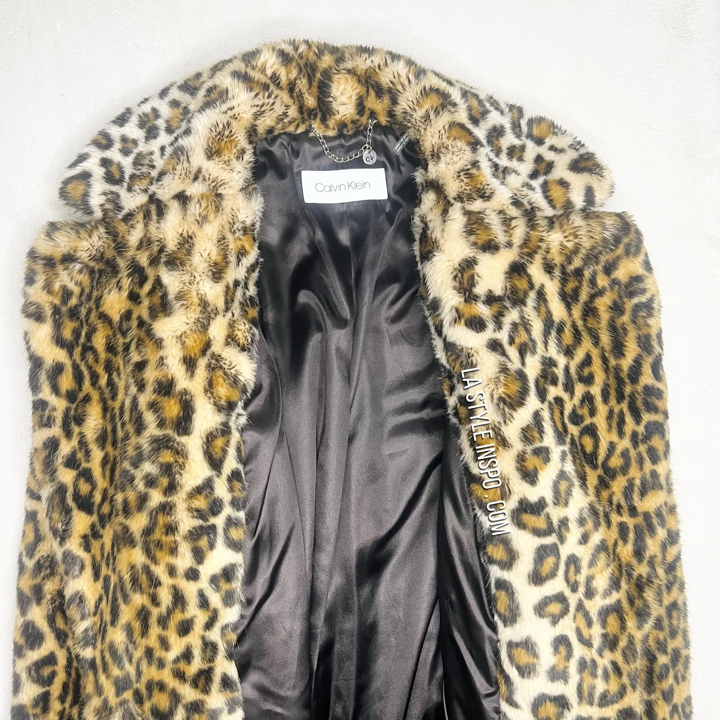 Calvin Klein Faux-Fur Cheetah Coat Size Small