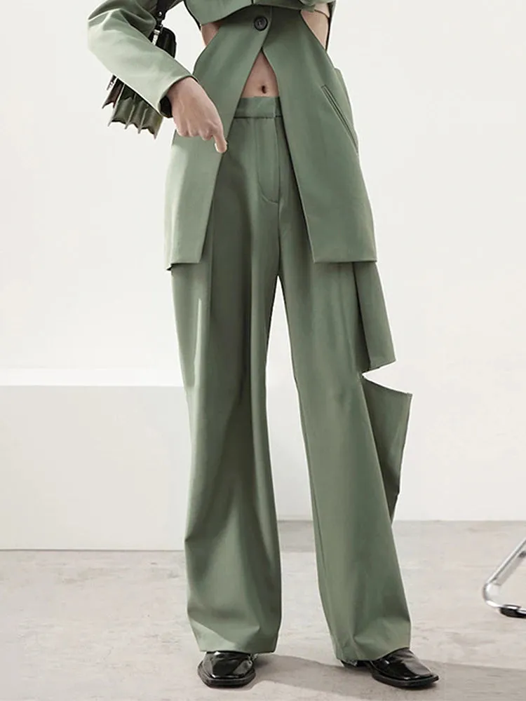 Casual Cut Out Solid Minimalist Wide Leg Pants For Women High Waist Casual Trousers Female Autumn Clothing