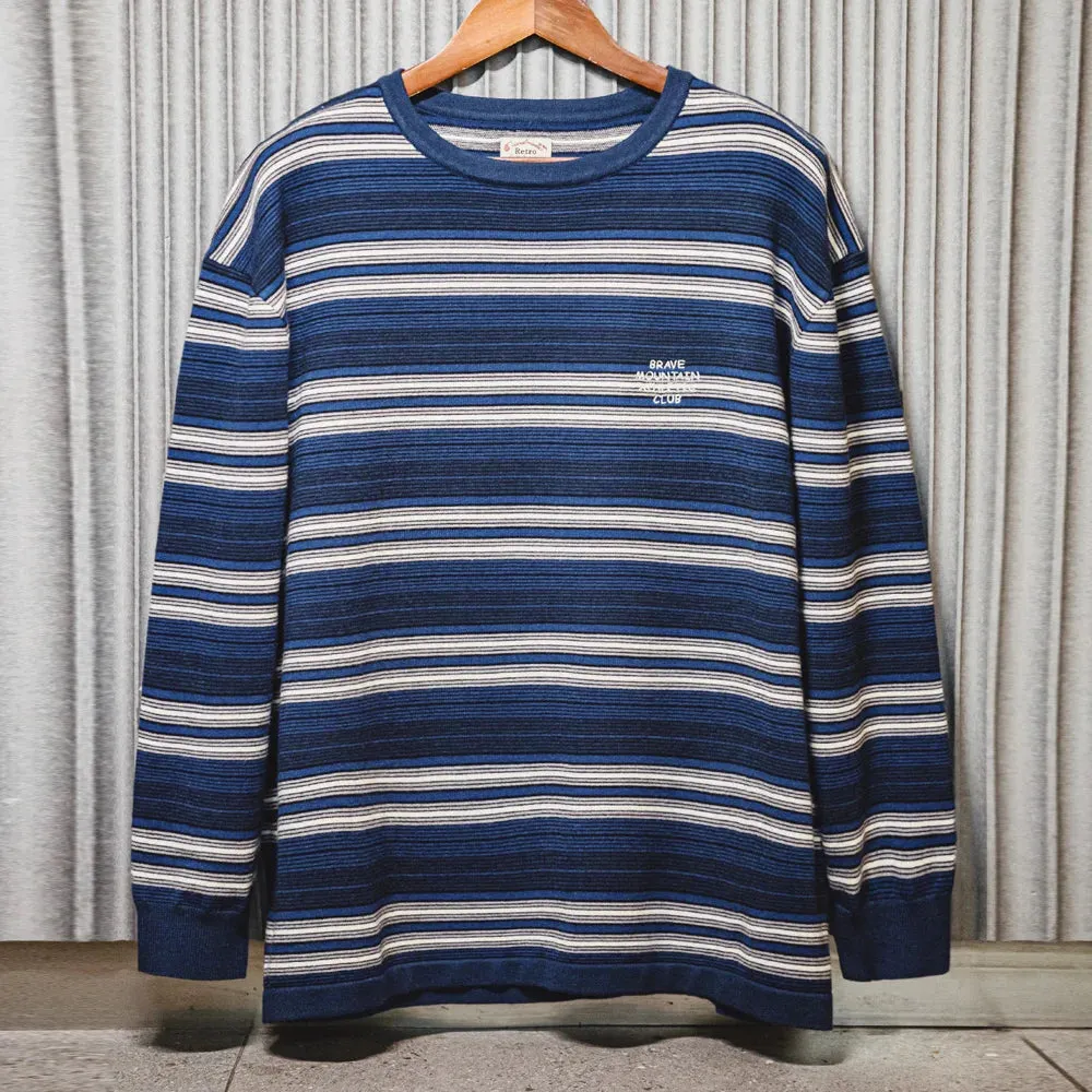 Casual Striped Knit Long Sleeve T-Shirt with Letter Embroidery