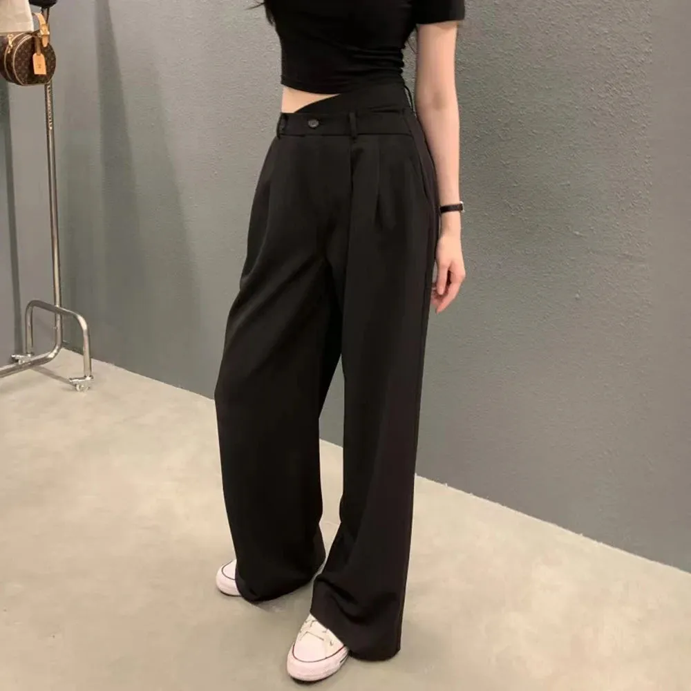 Casual Wide Leg Pants For Women High Waist Patchwork Asymmetrical Solid Minimalist Trousers Female Autumn Clothing