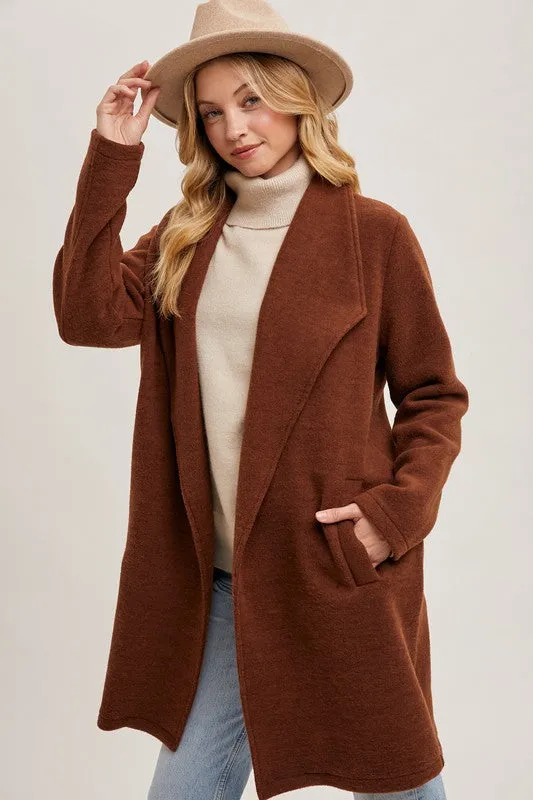 Chestnut Open Front Knit Coat Jacket